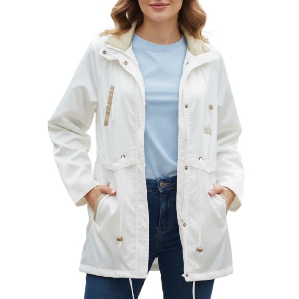 VTG CURRENT SEEN Ivory w/Gold Metallic Trim PARACHUTE WINDBREAKER JACKET sz S